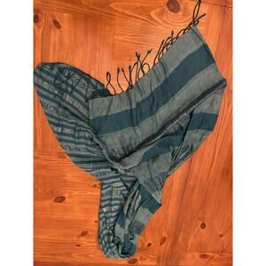 Scarf Striped Blue Green Shinny Long Double Sides